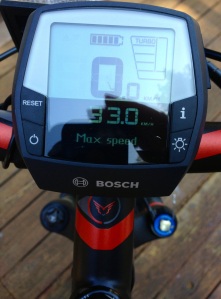 The Bosch system shows the speed of a cyclist and how much battery power is left. Photo: Julie Pendray.