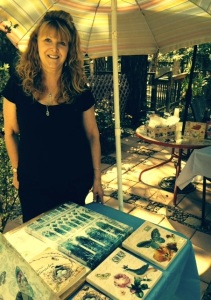 Kathy Luber, artist, at Artspresso Gallery, Idyllwild. Photo: Julie Pendray.